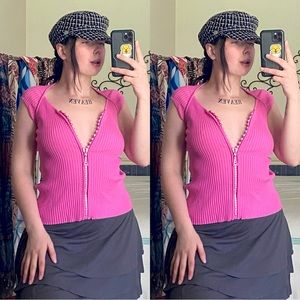 BELLDINI PINK SHORT SLEEVE ZIP UP TOP WITH RHINESTONES